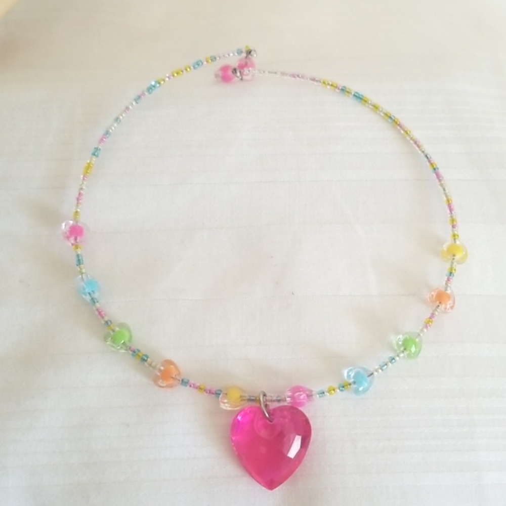 Pink Heart Bead Wired Necklace